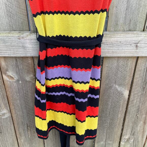 Milly Women Mini Knit Dress Tie Waist Sleeveless Scoop Neck Multicolor Small - Picture 6 of 9